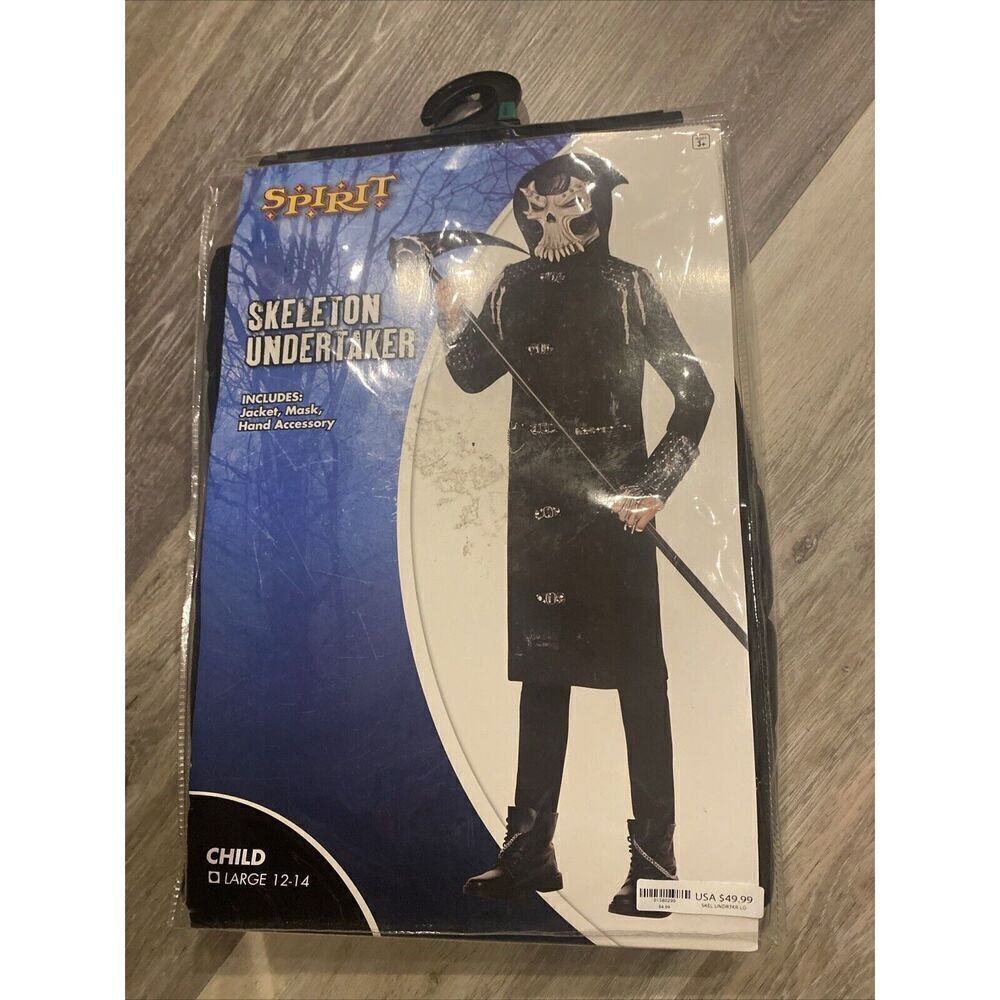 Spirit Halloween Skeleton Undertaker Child Youth Large 12-14 Kids Cosplay New